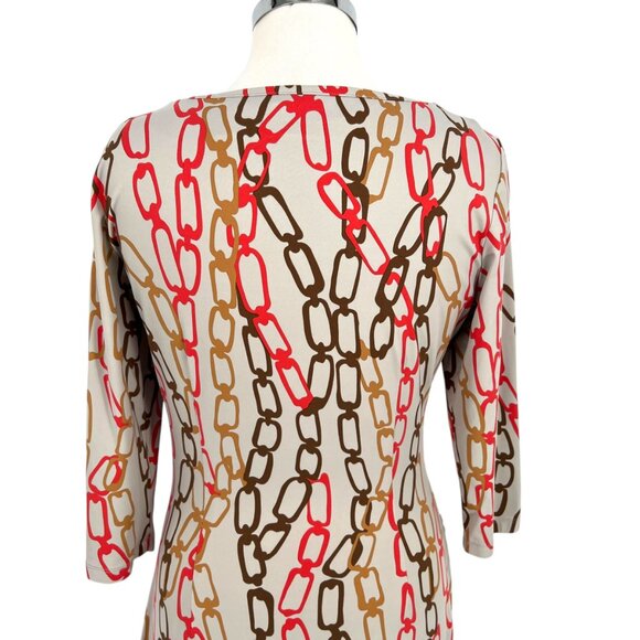 J. McLaughlin Chain Print Dress 3/4 Sleeve Draped Waist Gray Multi Size Medium - Picture 8 of 13